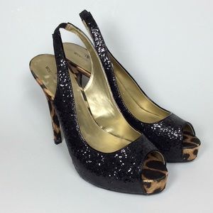 Hidden Platform Glitter Slingback w/Leopard Heel